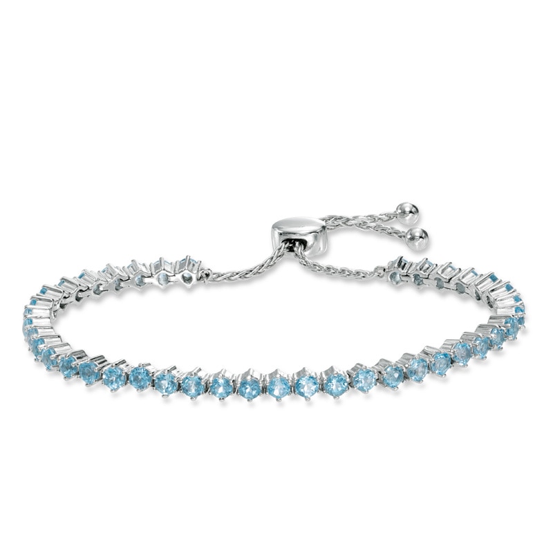 Swiss Blue Topaz and Lab-Created White Sapphire Bolo Bracelet in Sterling Silver – 9.0"|Peoples Jewellers