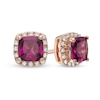Thumbnail Image 0 of 5.0mm Cushion-Cut Cur Rhodolite Garnet and Diamond Accent Frame Stud Earrings in 10K Rose Gold