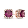5.0mm Cushion-Cut Cur Rhodolite Garnet and Diamond Accent Frame Stud Earrings in 10K Rose Gold
