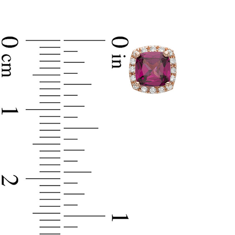 5.0mm Cushion-Cut Cur Rhodolite Garnet and Diamond Accent Frame Stud Earrings in 10K Rose Gold