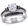 Thumbnail Image 1 of 6.5mm Lab-Created White Sapphire and 0.42 CT. T.W. Black Diamond Three Stone Bridal Set in Sterling Silver