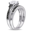 Thumbnail Image 2 of 6.5mm Lab-Created White Sapphire and 0.42 CT. T.W. Black Diamond Three Stone Bridal Set in Sterling Silver