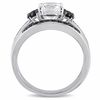 Thumbnail Image 3 of 6.5mm Lab-Created White Sapphire and 0.42 CT. T.W. Black Diamond Three Stone Bridal Set in Sterling Silver