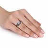 Thumbnail Image 4 of 6.5mm Lab-Created White Sapphire and 0.42 CT. T.W. Black Diamond Three Stone Bridal Set in Sterling Silver