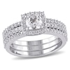 Thumbnail Image 1 of Cushion-Cut Lab-Created White Sapphire Frame Three Piece Bridal Set in Sterling Silver