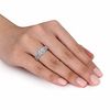 Thumbnail Image 3 of Cushion-Cut Lab-Created White Sapphire Frame Three Piece Bridal Set in Sterling Silver