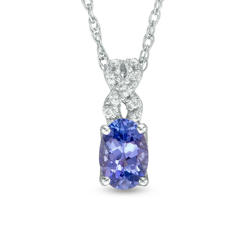 Oval Tanzanite and Lab-Created White Sapphire Infinity Drop Pendant in Sterling Silver