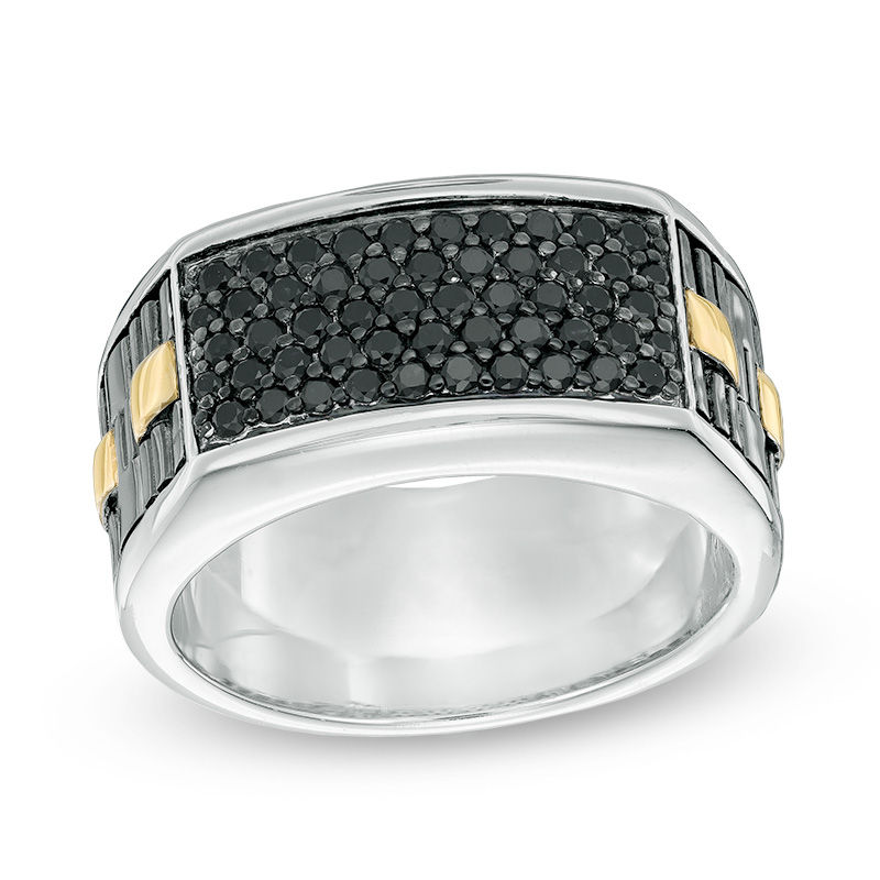 Men's Black Sapphire Band in Sterling Silver and 10K Gold|Peoples Jewellers