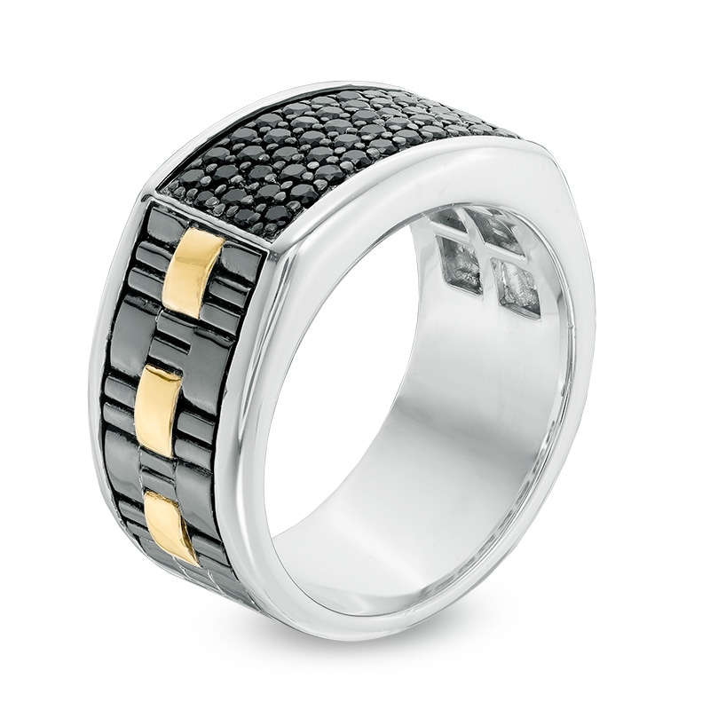 Men's Black Sapphire Band in Sterling Silver and 10K Gold