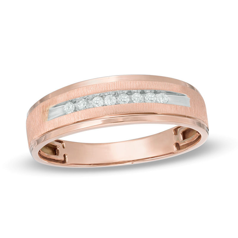 Men's 0.10 CT. T.W. Diamond Satin Wedding Band in 10K Rose Gold|Peoples Jewellers
