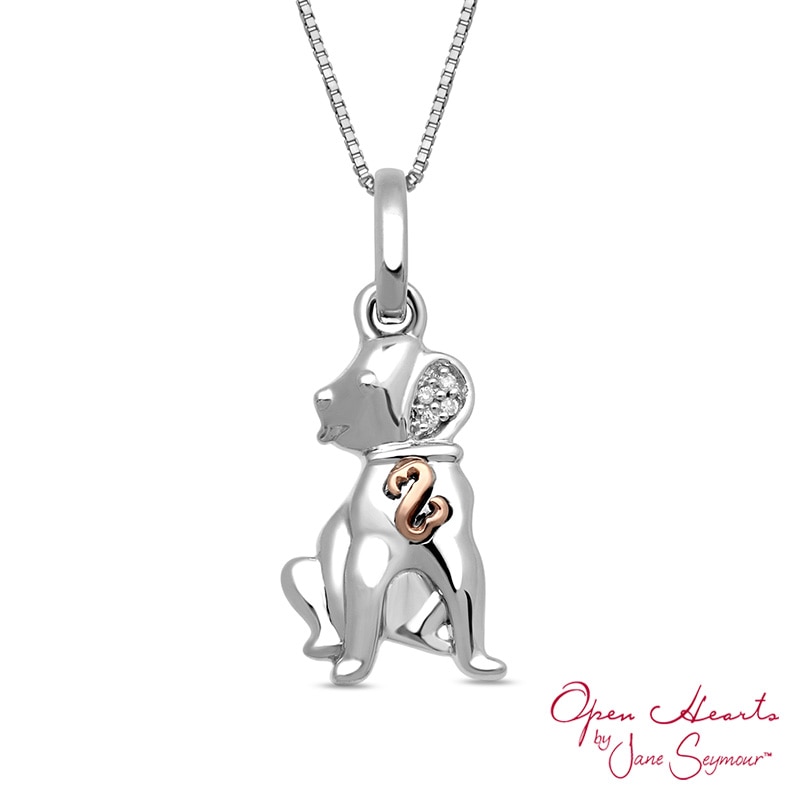 Open Hearts by Jane Seymour™ Diamond Accent Puppy Pendant in Sterling Silver and 10K Rose Gold