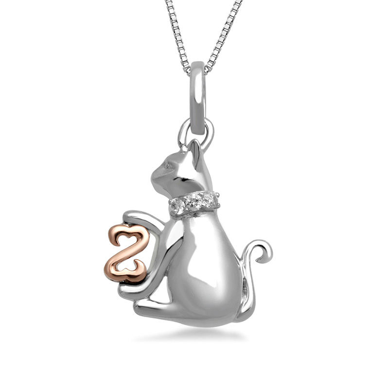 Open Hearts by Jane Seymourâ¢ Diamond Accent Kitten Pendant in Sterling Silver and 10K Rose Gold