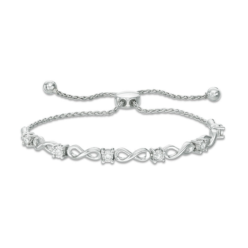 0.16 CT. T.W. Diamond Infinity Bolo Bracelet in 10K White Gold - 9.5"