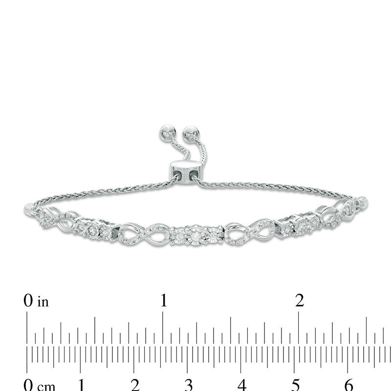 0.37 CT. T.W. Diamond Three Stone Infinity Bolo Bracelet in 10K White Gold - 9.5"