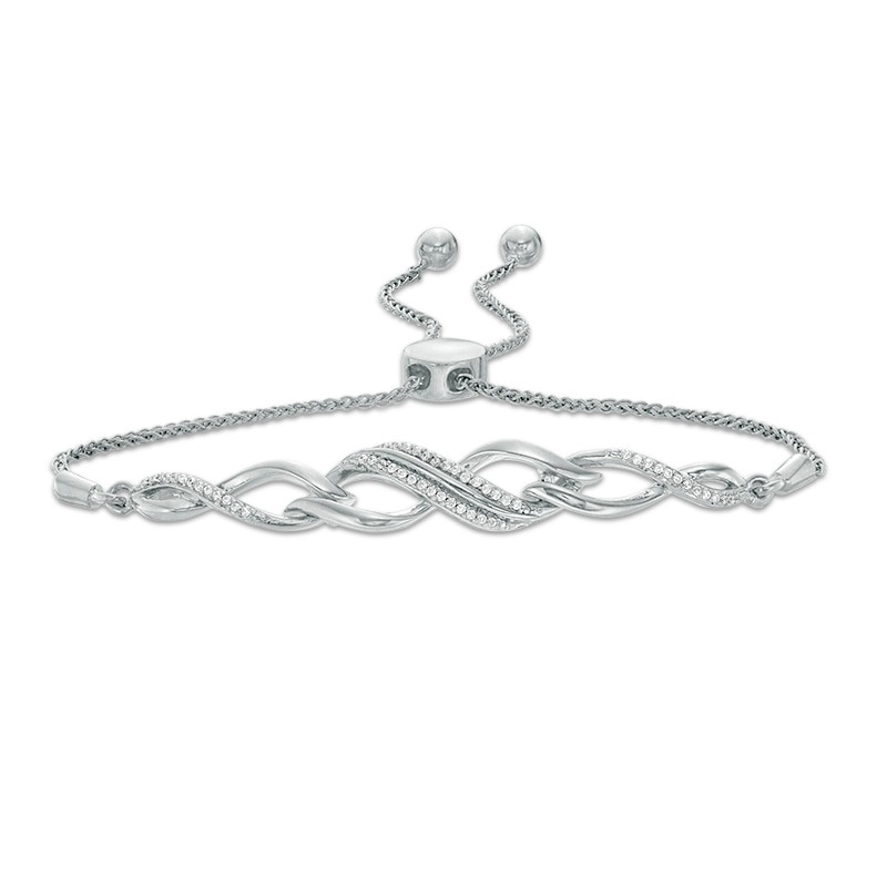 Main Image 1 of 0.15 CT. T.W. Diamond Twist Bolo Bracelet in Sterling Silver - 9.5"