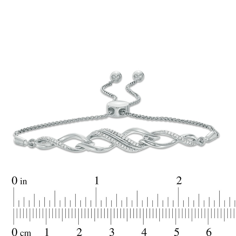 Main Image 2 of 0.15 CT. T.W. Diamond Twist Bolo Bracelet in Sterling Silver - 9.5"