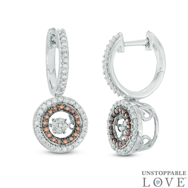 Unstoppable Love™ 0.58 CT. T.W. Champagne and White Composite Diamond Frame Drop Earrings in Sterling Silver