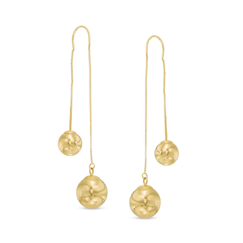 Double Ball Threader Earrings in 10K Gold|Peoples Jewellers