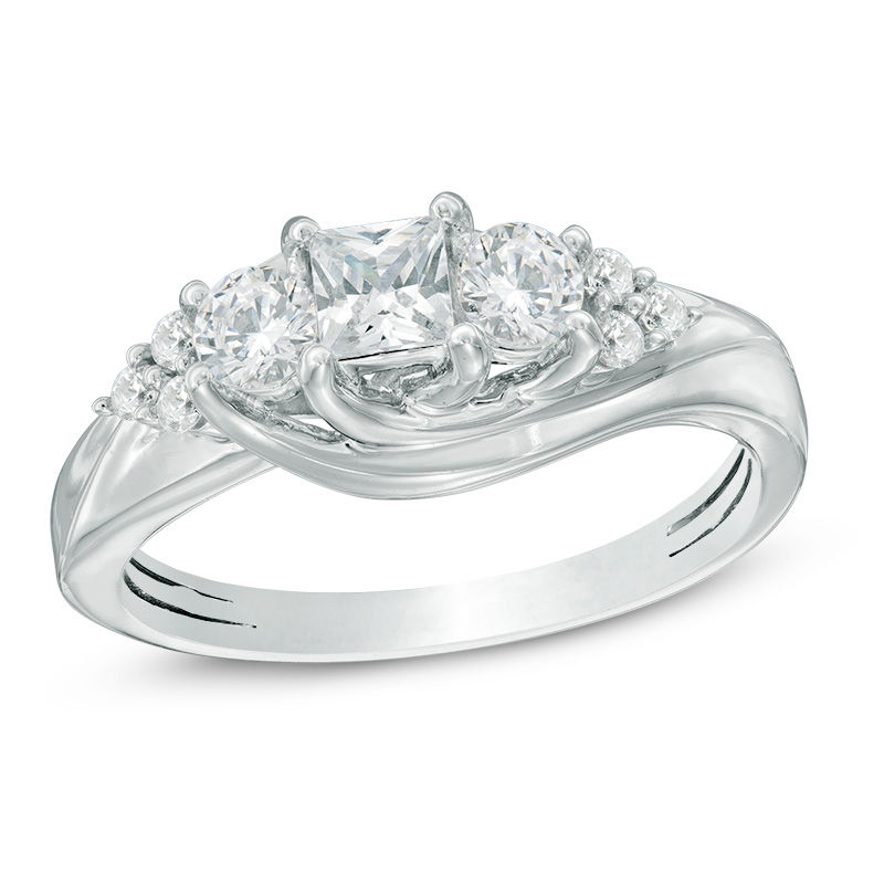 0.75 CT. T.W. Canadian Certified Princess-Cut Diamond Three Stone Engagement Ring in 14K White Gold (I/I2)