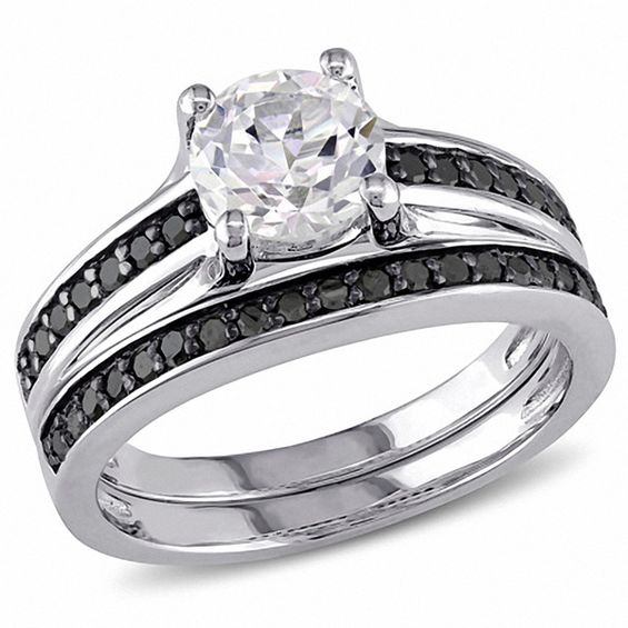 Peoples Lab Created White Sapphire and 0.33 CT. T.W. Black Diamond Bridal Set in Sterling Silver Coquitlam Centre