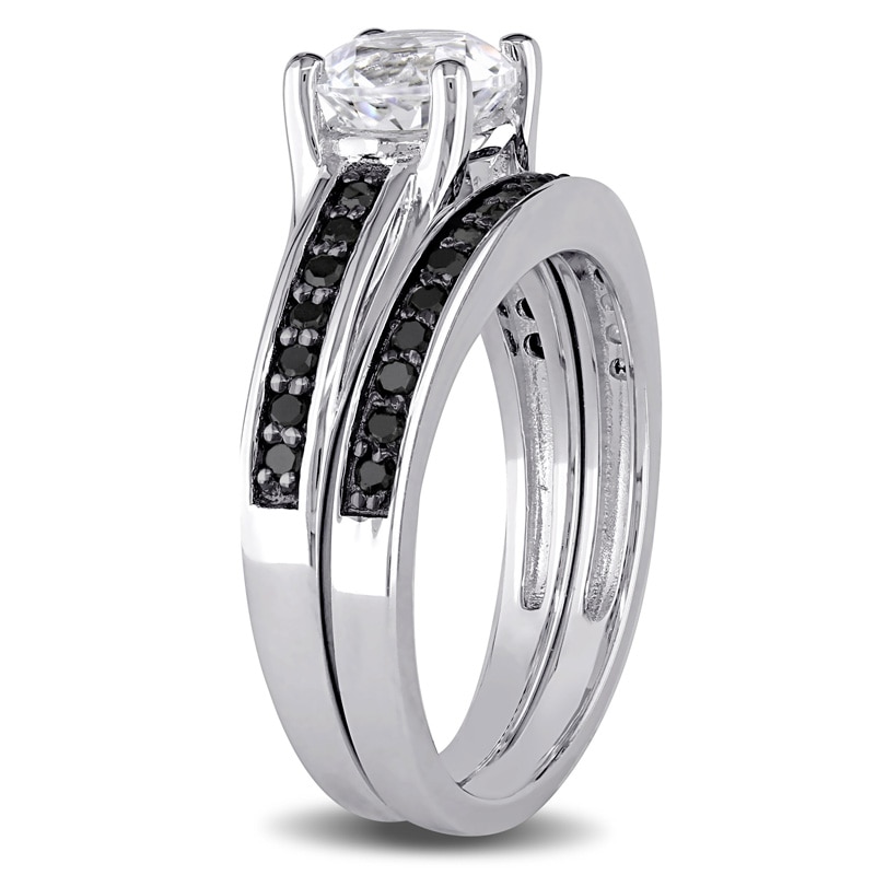 Lab-Created White Sapphire and 0.33 CT. T.W. Black Diamond Bridal Set in Sterling Silver