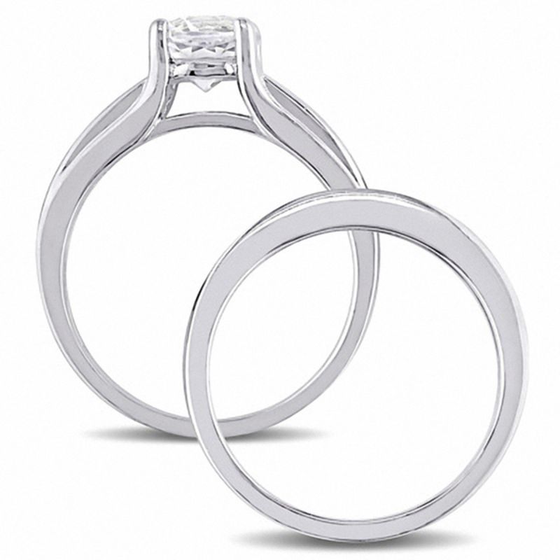 Lab-Created White Sapphire and 0.33 CT. T.W. Black Diamond Bridal Set Sterling Silver