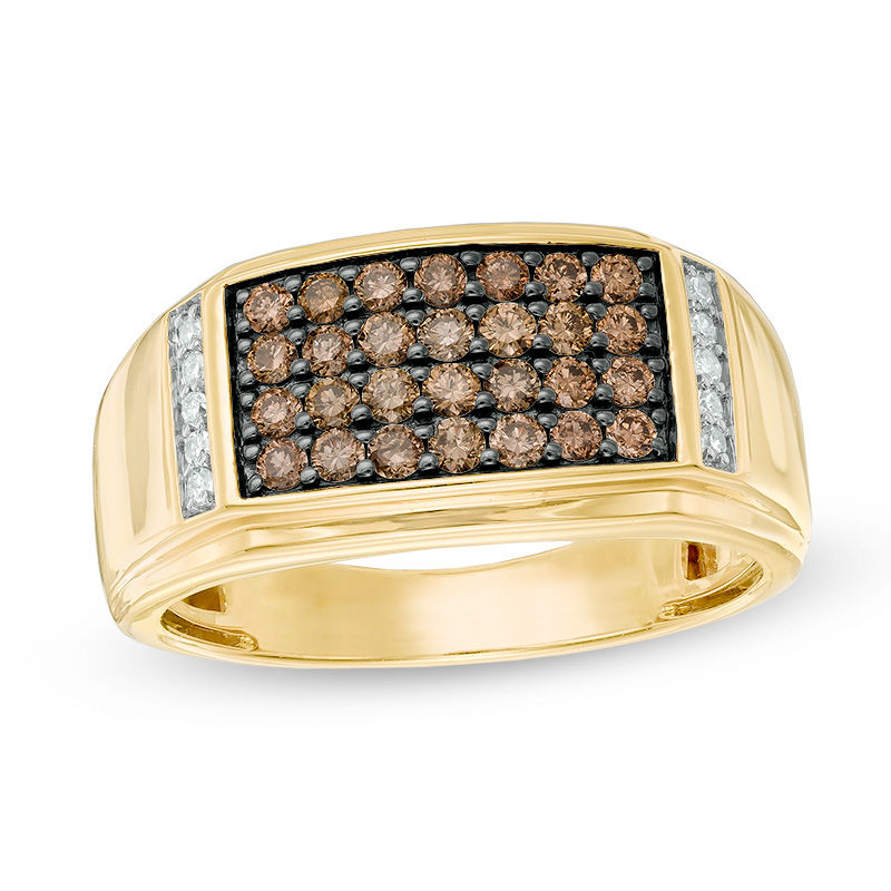 Men's 0.70 CT. T.W. Champagne and White Diamond Multi-Row Ring in 10K Gold with Black Rhodium|Peoples Jewellers