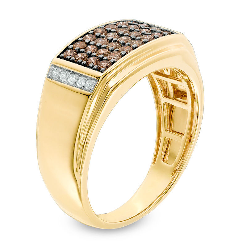 0.70 CT. T.W. Champagne and White Diamond Multi-Row Ring in 10K Gold with Black Rhodium