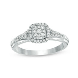 0.25 CT. T.W. Composite Diamond Cushion Frame Promise Ring in 10K White Gold