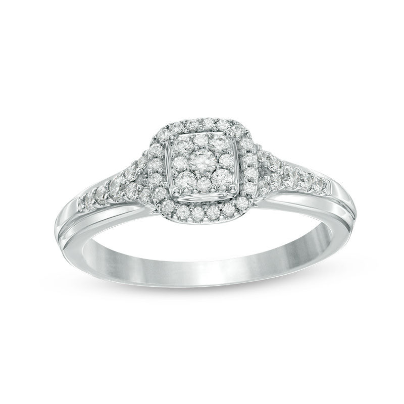 0.25 CT. T.W. Composite Diamond Cushion Frame Promise Ring in 10K White Gold|Peoples Jewellers
