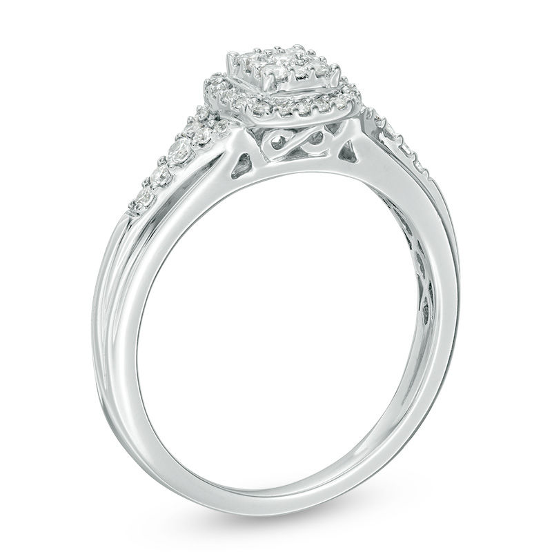 0.25 CT. T.W. Composite Diamond Cushion Frame Promise Ring in 10K White Gold