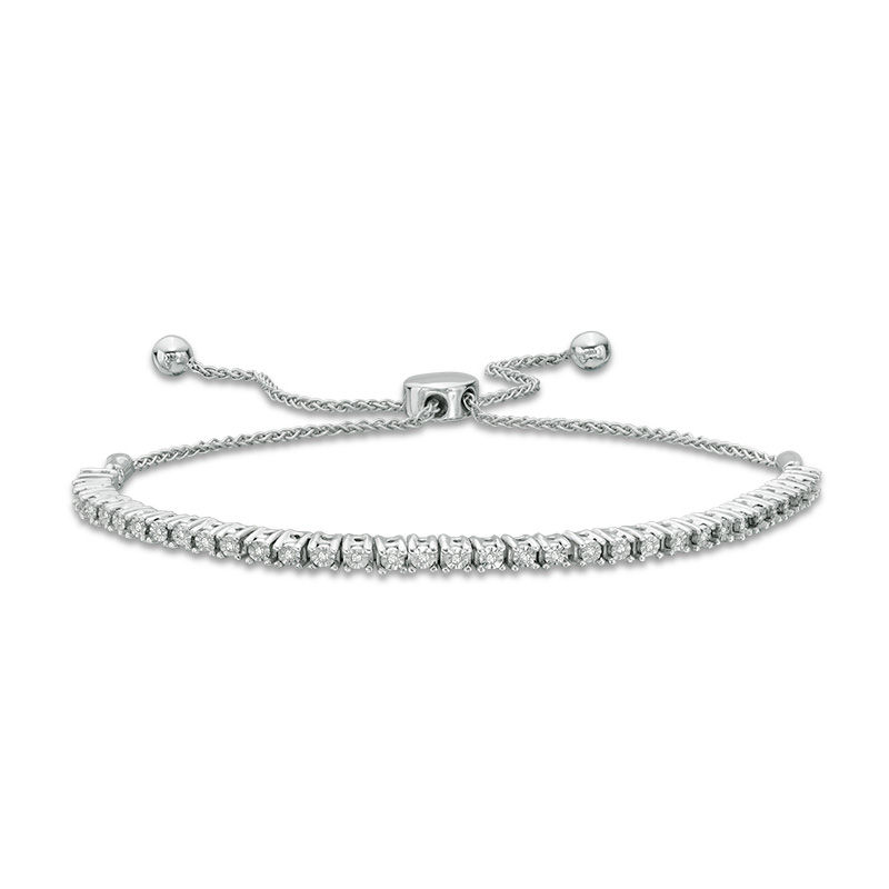 0.09 CT. T.W. Diamond Bolo Bracelet in Sterling Silver - 9.5"