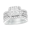 Thumbnail Image 1 of 2.00 CT. T.W. Princess-Cut Quad Diamond Frame Three Piece Bridal Set in 14K White Gold