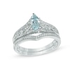 Thumbnail Image 1 of Marquise Aquamarine and 0.18 CT. T.W. Diamond Vintage-Style Bridal Set in 10K White Gold