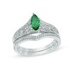 Thumbnail Image 0 of Marquise Lab-Created Emerald and 0.18 CT. T.W. Diamond Vintage-Style Bridal Set in 10K White Gold