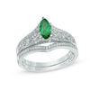 Thumbnail Image 1 of Marquise Lab-Created Emerald and 0.18 CT. T.W. Diamond Vintage-Style Bridal Set in 10K White Gold