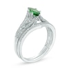 Thumbnail Image 1 of Marquise Lab-Created Emerald and 0.18 CT. T.W. Diamond Vintage-Style Bridal Set in 10K White Gold