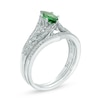 Thumbnail Image 2 of Marquise Lab-Created Emerald and 0.18 CT. T.W. Diamond Vintage-Style Bridal Set in 10K White Gold