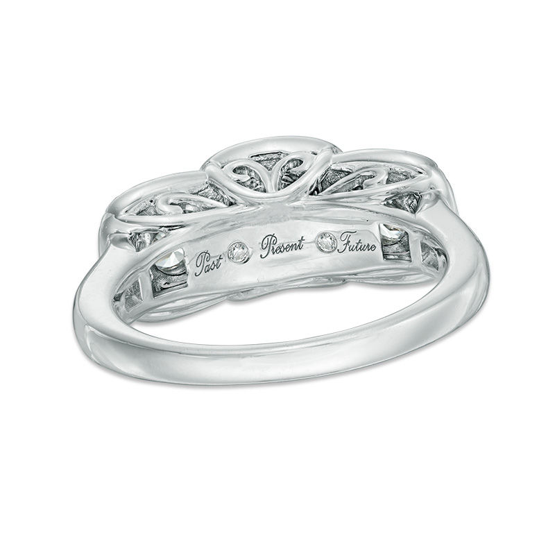 Main Image 3 of 0.95 CT. T.W. Diamond Cushion Frame Past Present Future® Engagement Ring in 14K White Gold