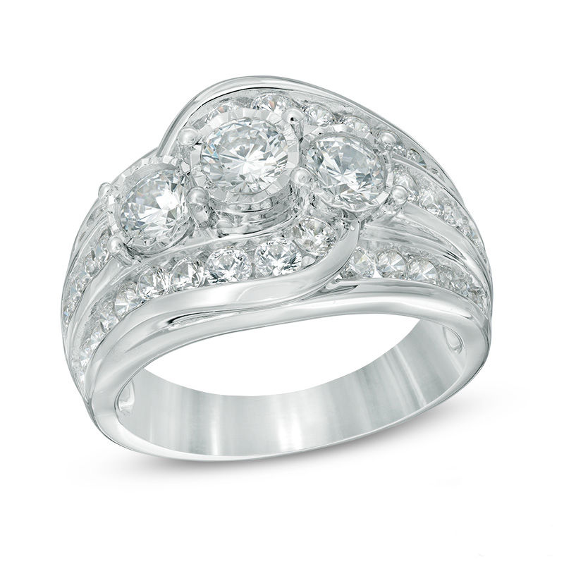 Main Image 1 of 1.95 CT. T.W. Diamond Swirl Frame Past Present Future® Engagement Ring in 14K White Gold