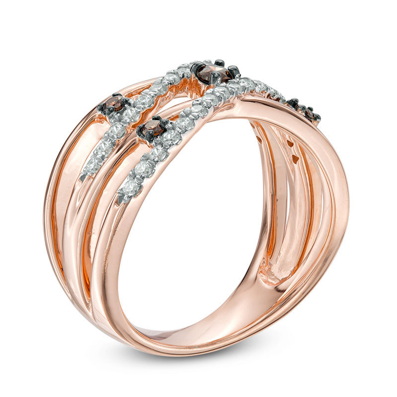 0.45 CT. T.W. Champagne and White Diamond Layered Orbit Ring in 10K Rose Gold