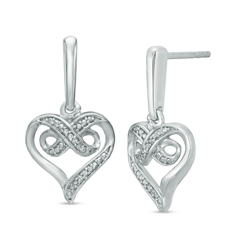 Diamond Accent Infinity Heart Drop Earrings in Sterling Silver|Peoples Jewellers