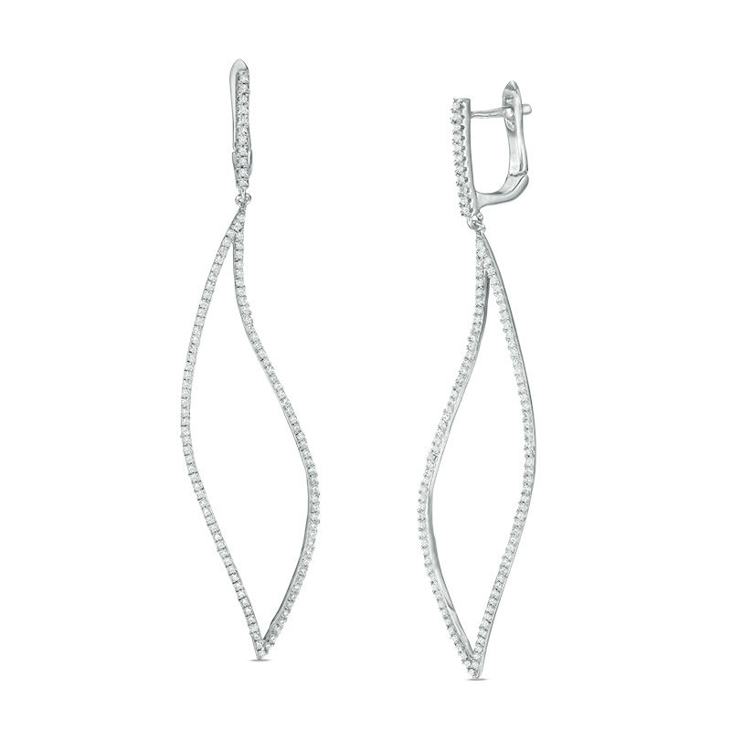 0.95 CT. T.W. Diamond Leaf Drop Earrings in 10K White Gold