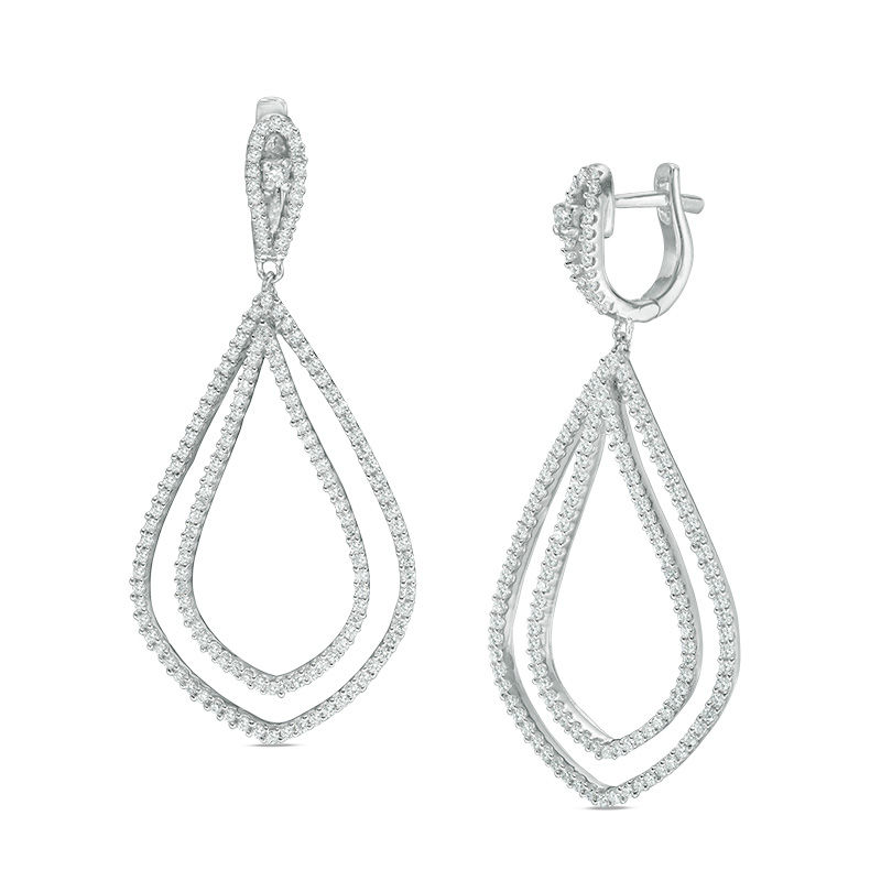 1.45 CT. T.W. Diamond Double Loop Teardrop Earrings in 10K White Gold