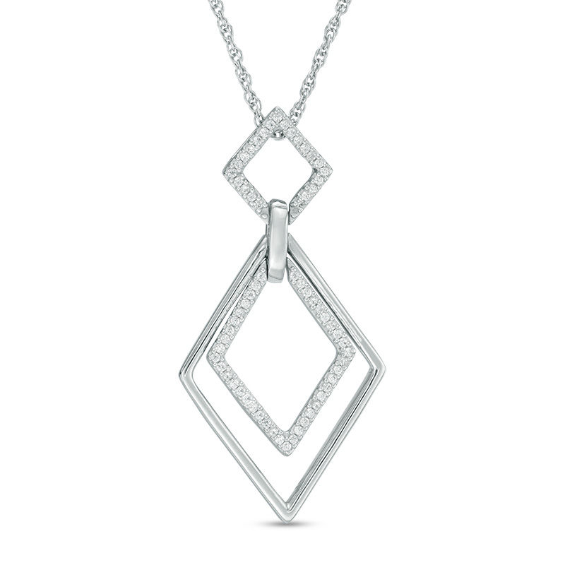 0.15 CT. T.W. Diamond Interlocking Tilted Squares Pendant in Sterling Silver