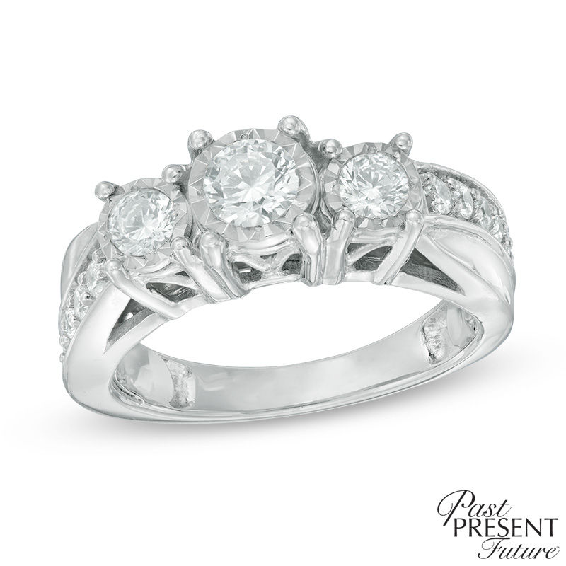 1.00 CT. T.W. Diamond Twist Shank Past Present Future® Engagement Ring in 10K White Gold
