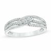 Thumbnail Image 1 of 0.18 CT. T.W. Diamond Three Stone Bypass Split Shank Ring in Sterling Silver