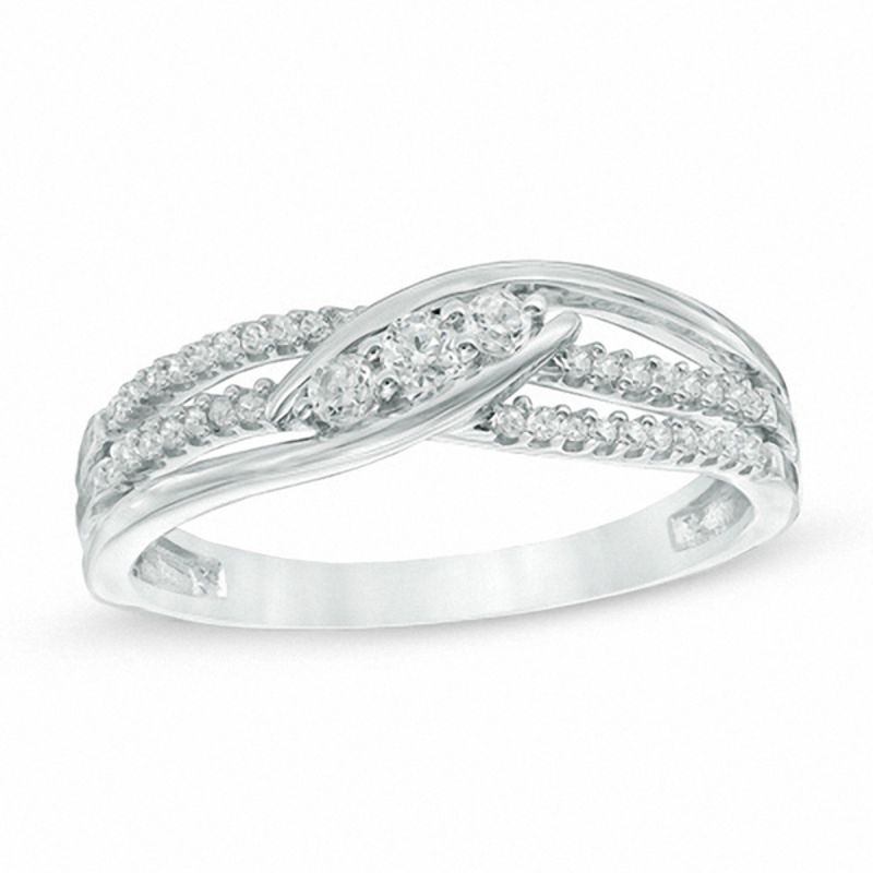 0.18 CT. T.W. Diamond Three Stone Bypass Split Shank Ring in Sterling Silver|Peoples Jewellers