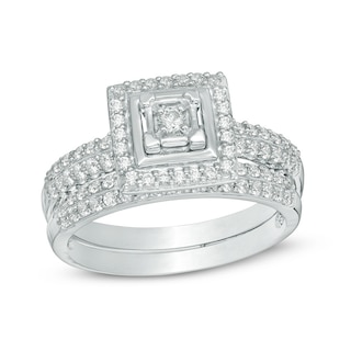 0.58 CT. T.W. Diamond Square Frame Bridal Set in 10K White Gold
