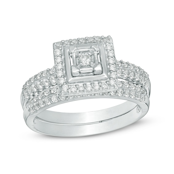 0.58 CT. T.W. Diamond Square Frame Bridal Set in 10K White Gold